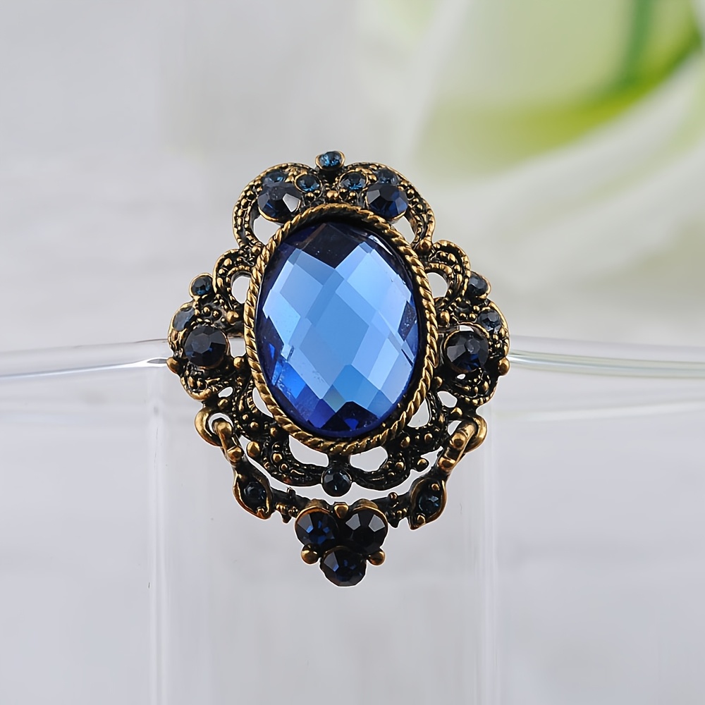 TEMU Broche con Cameo de Dama Estilo Accesorio de Venta al por Vintage Elegante Pin Retro de Vidrio Azul