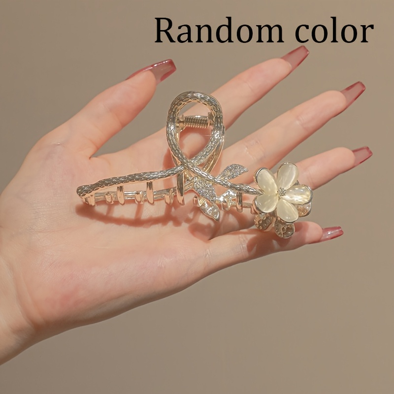 E-shop 1 Stück neuer stilvoller und eleganter Strass-Blumen-Haarklammer für Damen mit rutschfestem Retro-Design in Uni-Farbe, ideal für den ,