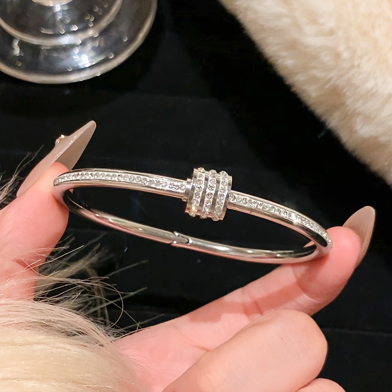 2pcs Roman Numeral Stainless Steel Bangle Set, Stackable Cuffs