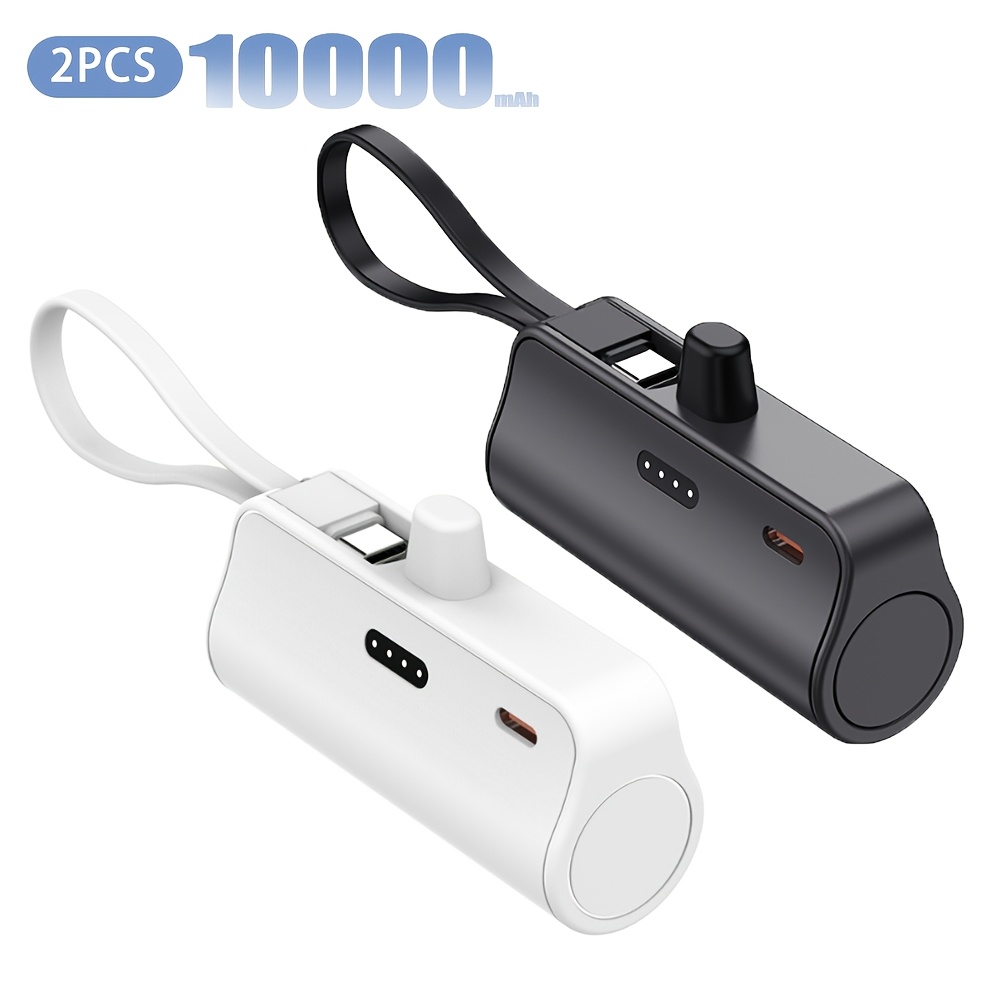 Paket 2 mini zunanjih baterij, skupna zmogljivost 10000mAh, žepni prenosni polnilnik z vgrajenima 2 polnilnima konektorjema, združljiv s Type-C