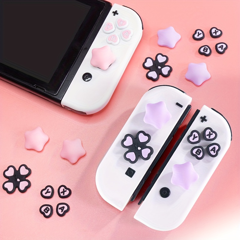 

Ensemble de Capuchons en Silicone pour Boutons Nintendo Switch/OLED - en de Cœur & Couvercles de Joystick ABXY, Autocollants de Prise en Main Douce Compatibles avec Switch Lite