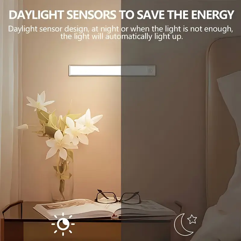 2 4pcs led motion sensor under cabinet lights 3 color temperatures wireless usb rechargeable night light indoor closet lights stick on anywhere magnetic under counter light fixtures for kitchen cabinet wardrobe cupboard stairs in 2pcs details 2