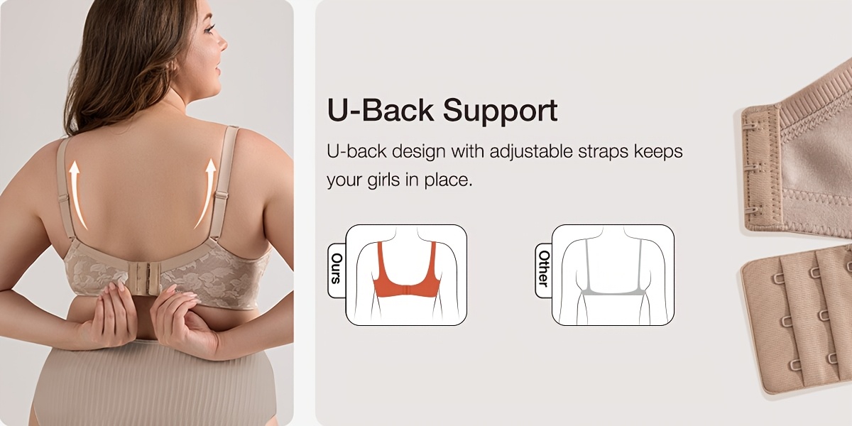 wireless   sports bra for plus sizes featuring a v neck seamless bralette with a floral mesh design double layer support wide straps and full coverage   in sizes 36b to 48g details 2