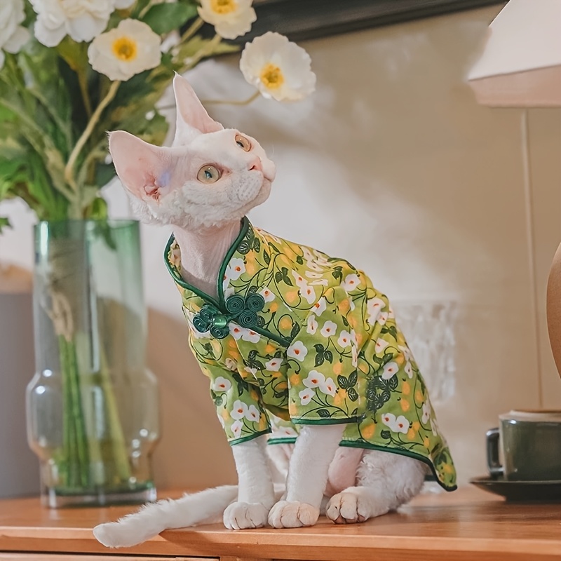floral cheongsam cat dress stylish autumn pet apparel sphynx