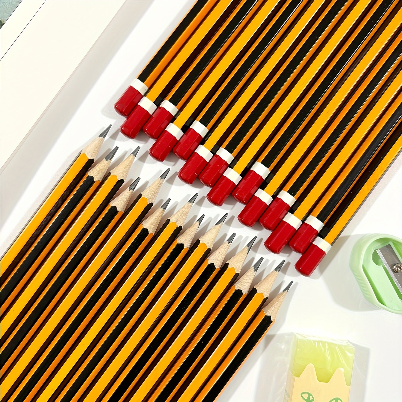 100/50/30/10pcs Premium Yellow Striped Pre- Pencils, Smooth And Sharp Writing, Ideal For Office And School, Halloween Trinket, Halloween Stationery, Christmas Gift, Christmas Stationery