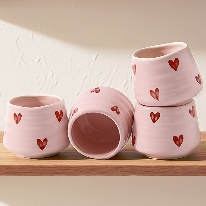4pcs 130ml/5.4oz Ceramic Cups, Cute Sakura/heart/evil , Espresso/matcha/tea/latte/milk Cups, Perfect Gift For