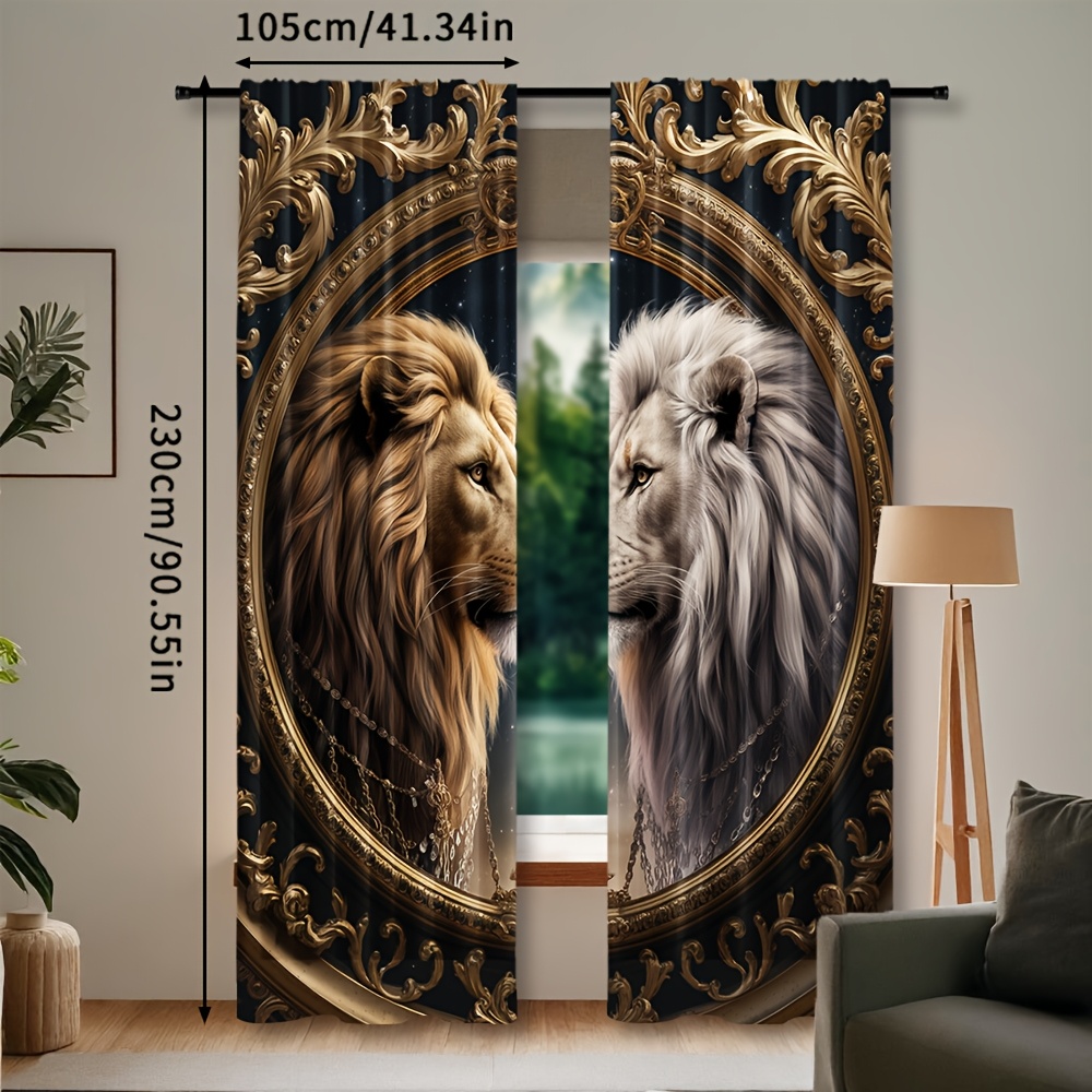 TEMU 2 pièces, Rideaux Décoratifs à Imprimé Lion, Style à Passe pour Salon, Chambre et Bureau, Amélioration de l'Intimité