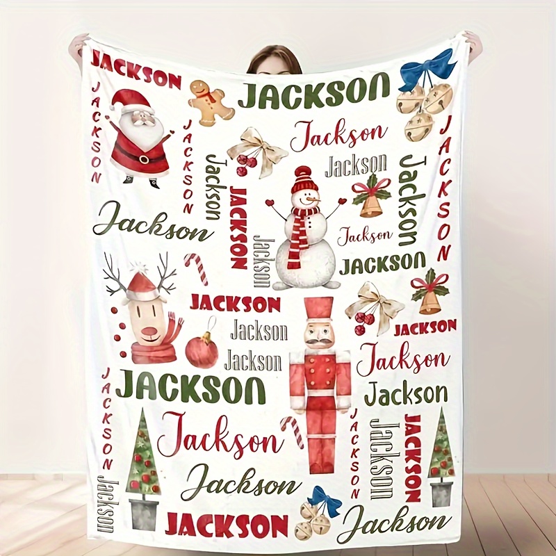 

Custom Text Christmas Flannel Throw Blanket - Soft, With Santa, Reindeer, Snowman & More Designs - Couch, Bed, Travel, Office - Machine Washable, ,