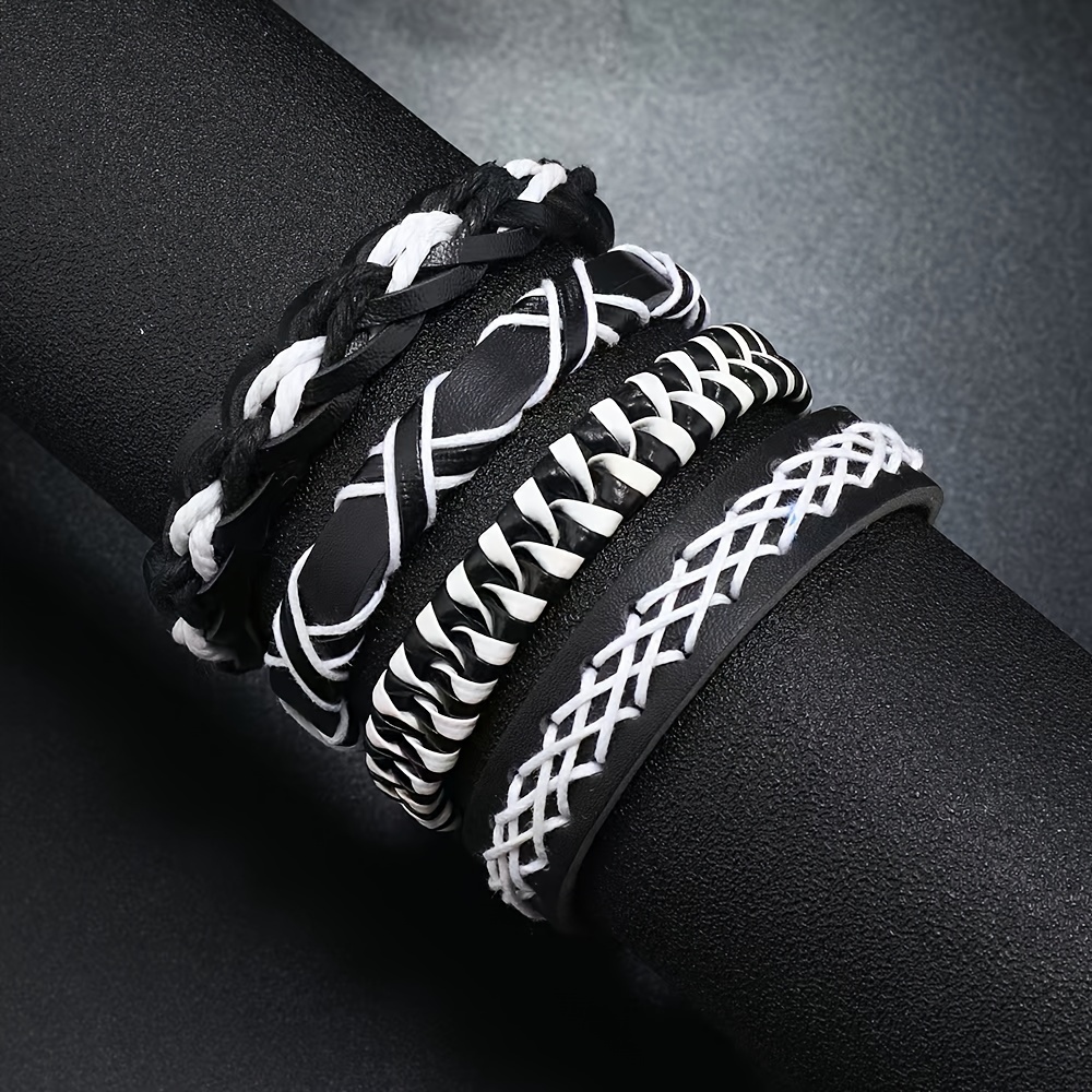 Punk Hip Hop Handmade Braided Rope Pu Leather Infinity Cycle - Temu