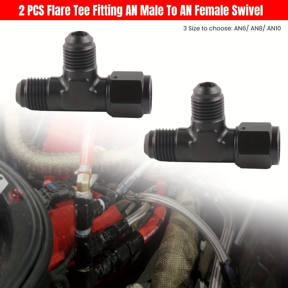 12AN Male To Female Tee Fitting - Black Aluminum 3-Way Connector For Fuel, Oil, Water & Air Lines