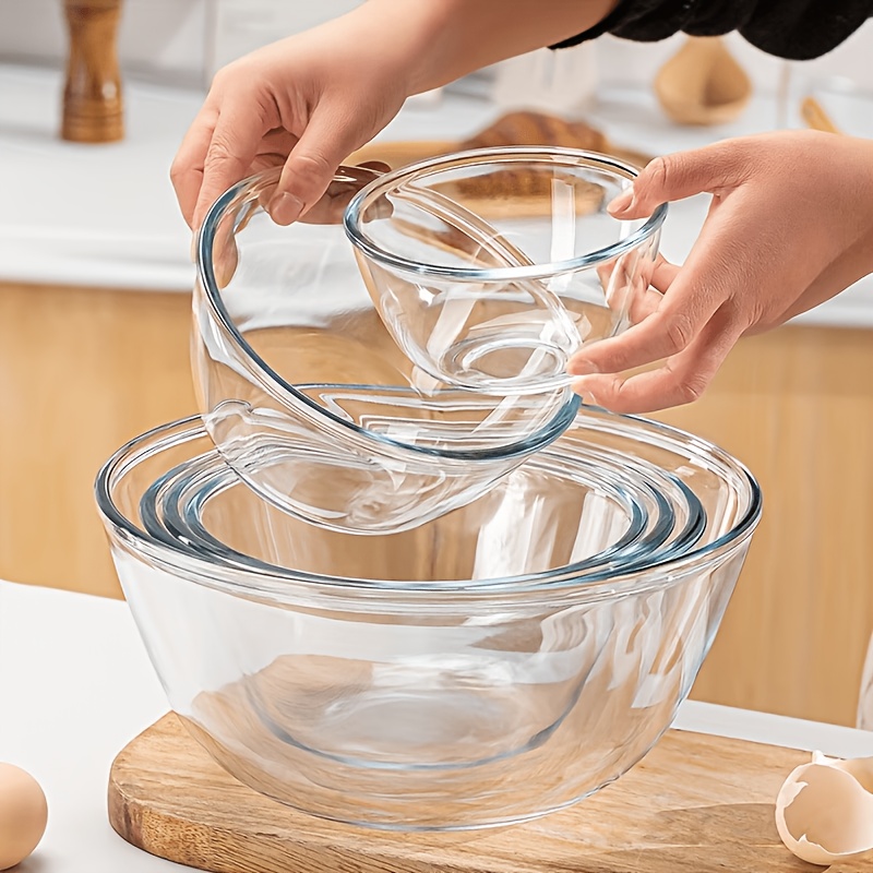 Image of 4pcs Set Of Thickened Borosilicate Glass Salad Bowls, (0.8+1+1.6+2.8) L, Microwave-safe, Clear Mixing Bowls. Ideal For Baking And Serving Food