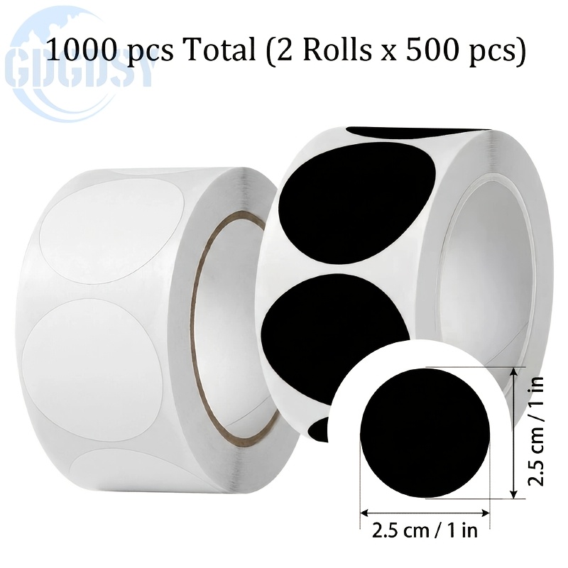 TEMU 1000pcs GDGDSY 2 Rouleaux d'Autocollants à Points à Code Couleur pour de Bureau - Étiquettes de Rondes Noires et Blanches de 2,5 cm avec Styles