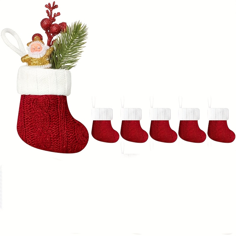 TEMU 5pcs Of Mini Christmas Knitted Stockings With Twisted Cable Patterns And Hanging Strings, Cute Christmas Socks For Decorating Home Fireplaces,