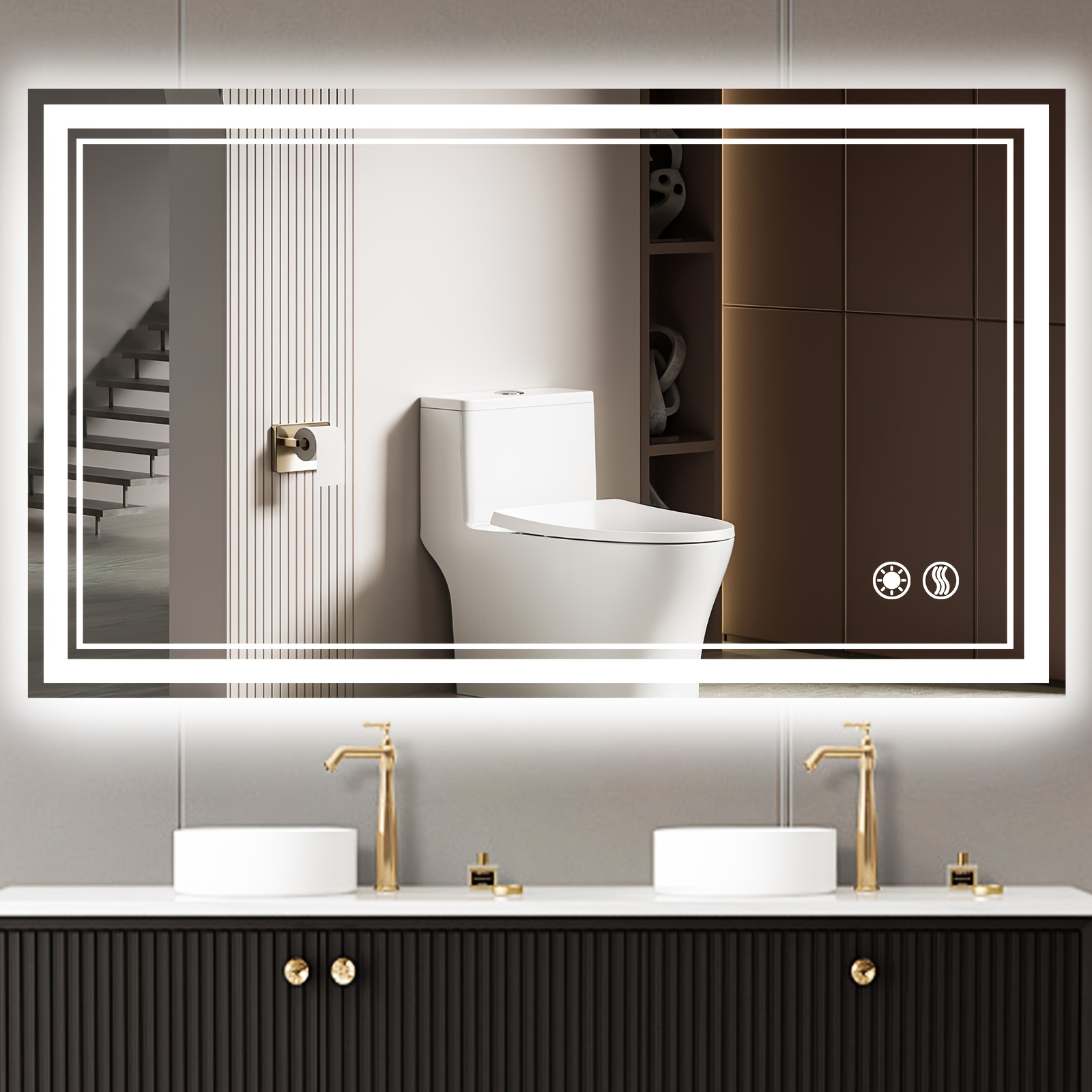Image of 61x91 Cm, 61x81 Cm, Led Mirror For Bathroom, Anti-fogging Bathroom Mirror With Lights 3 Colors Dimmable Mirror, Wall Mounted Brightness, Memory Function, Touch Sensor, Horizontal/vertical