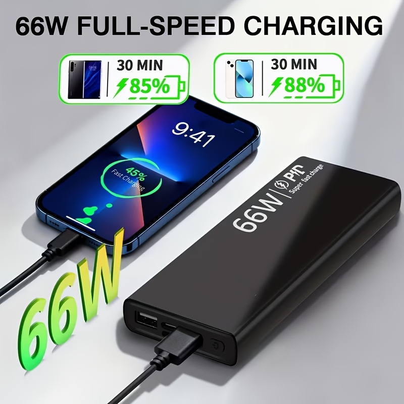 TEMU 20000mah 66w Large-capacity Mobile Power Bank, Display, Type-c Fast Charging, Usb/micro Interface, Suitable For Iphone 16/15 Plus/14 Pro/17 Pro