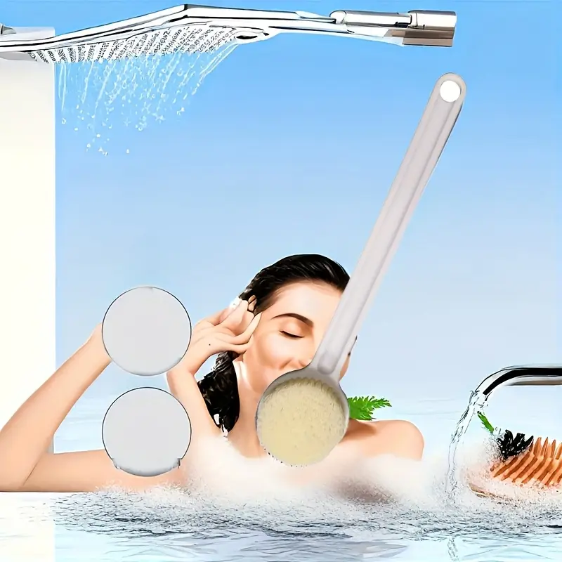1 silicone bath brush with long handle - ergonomic non-slip grip, durable scrub head & easy- - reaches hard-to- & body areas, ideal for adults, seniors, bathing assistance - lightweight shower cleansing tool (no electricity needed) Product details 2