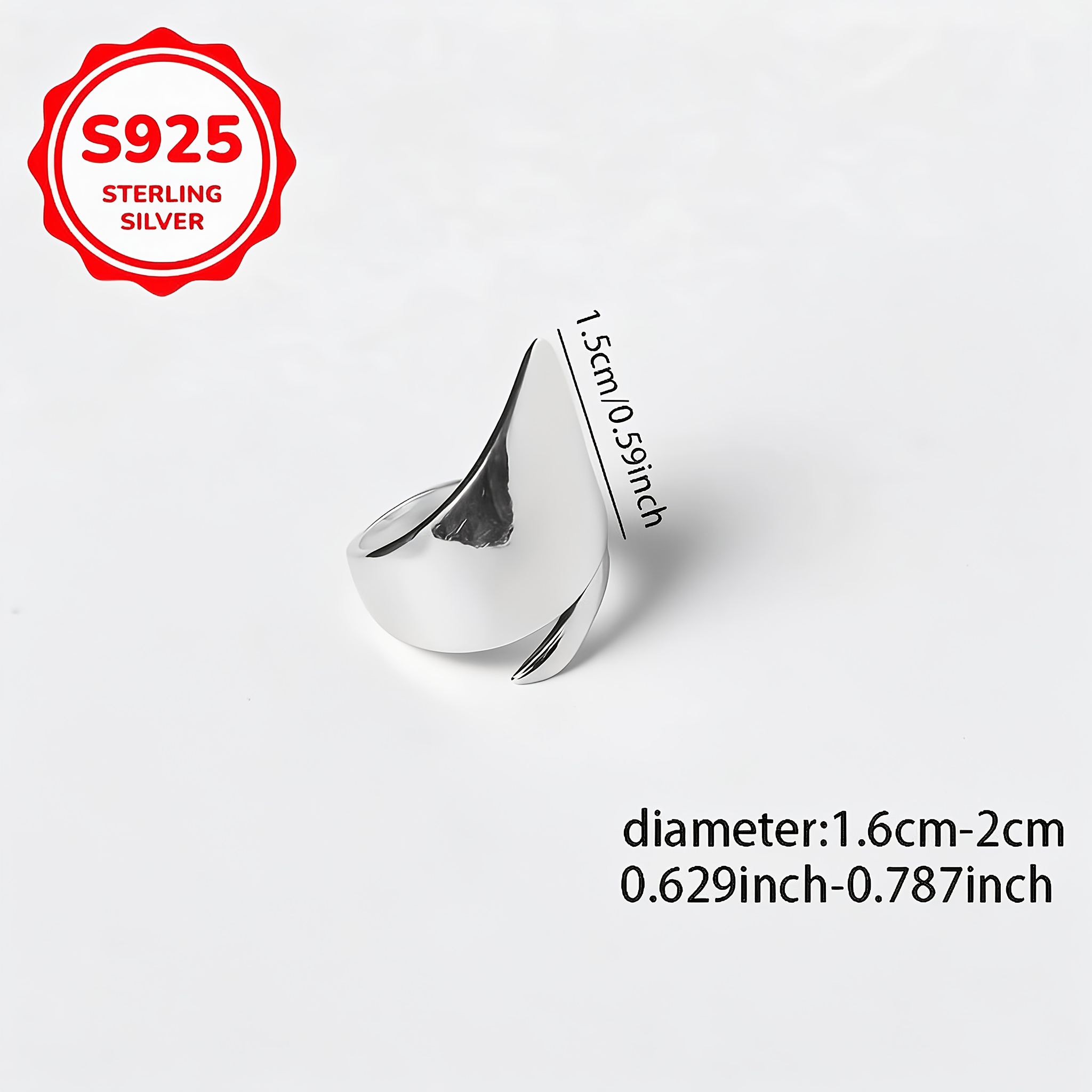 Women's 925 Silver Irregular Glossy Adjustable Ring, Versatile Design