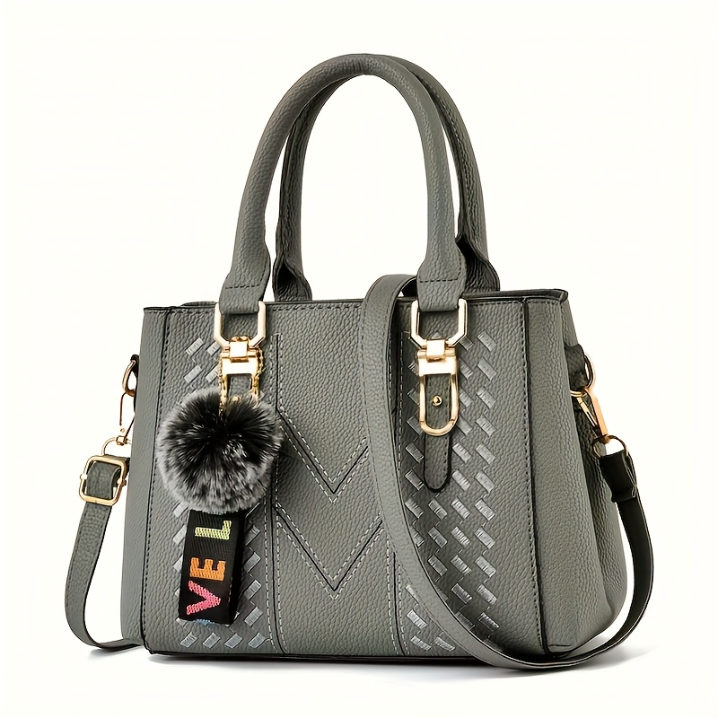 Mother's Day Gift Bag For Mom , Wo 's Trendy Handbag With Ball Pendant, Simple Quilted Shoulder Handbag, Ladies' Easter
