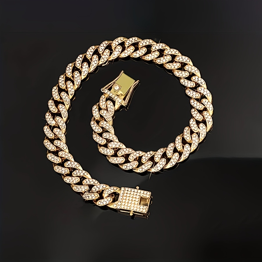 TEMU 1pc Rhinestone Cuban Link Cat Collar, Adjustable Decorative Pet Chain, Cuban , Suitable For Cats And Dogs, Halloween Party Costume Accessory