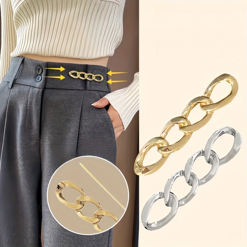 

3-piece Adjustable Waistband Clips - No-sew Jean & Skirt Tightener, Durable Safety Pin Fasteners In Gold/silver/black