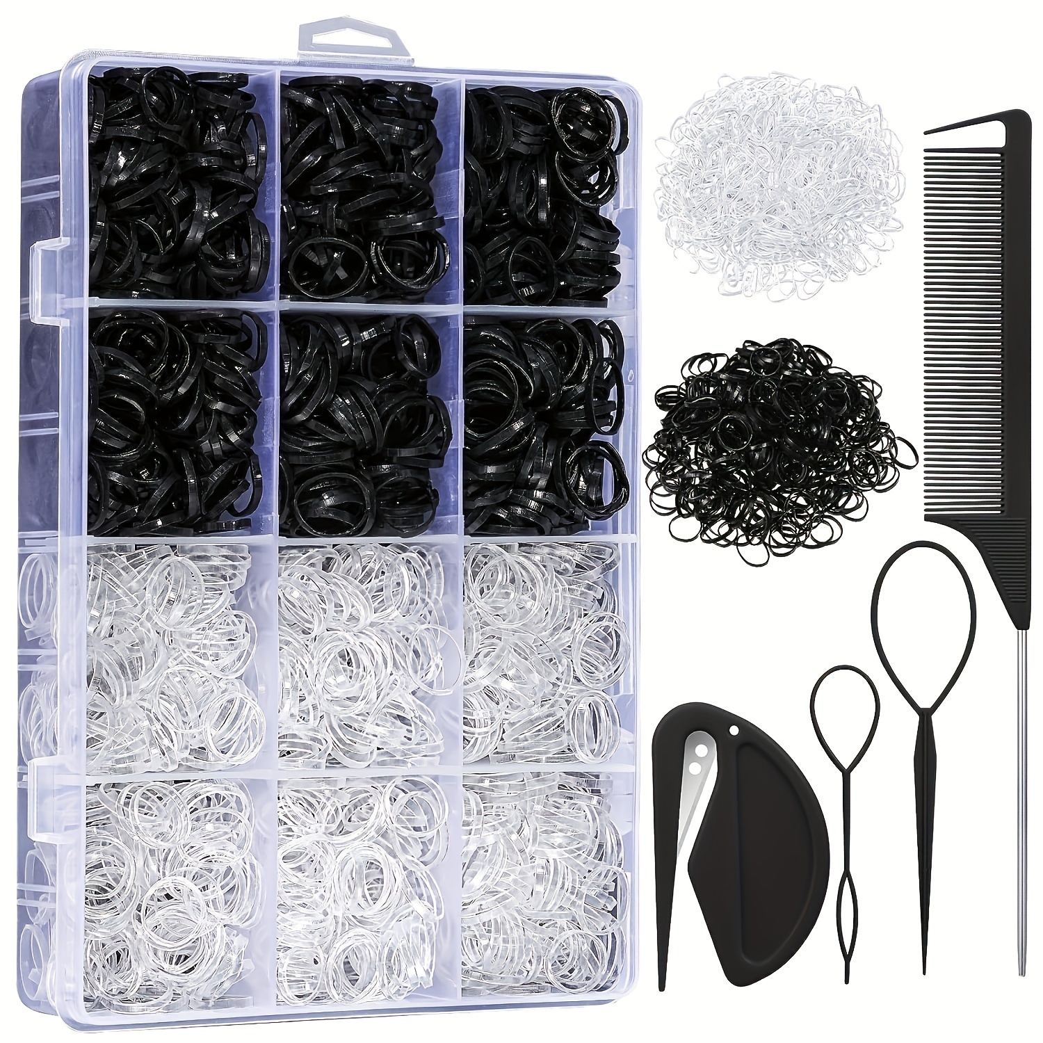 

2004pcs/set Elastic Hair Ties Styling Tool Set, Mini Hair Rings, Diy Hair Styling Accessories Tools