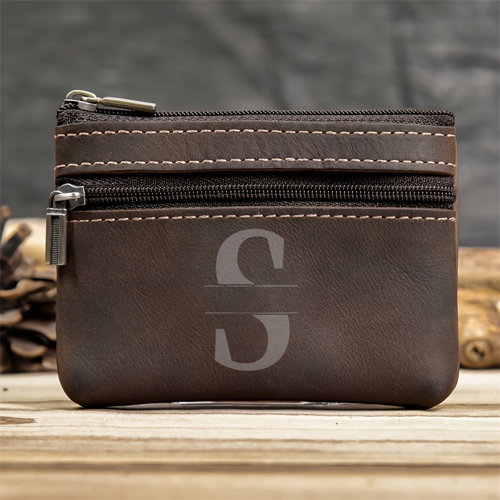 TEMU [customized] 1pc Men's Leather Genuine Leather Coin Purse Retro Short Multifunctional Card Holder With Zipper Rfid Blocking Wallet Perfect Gift