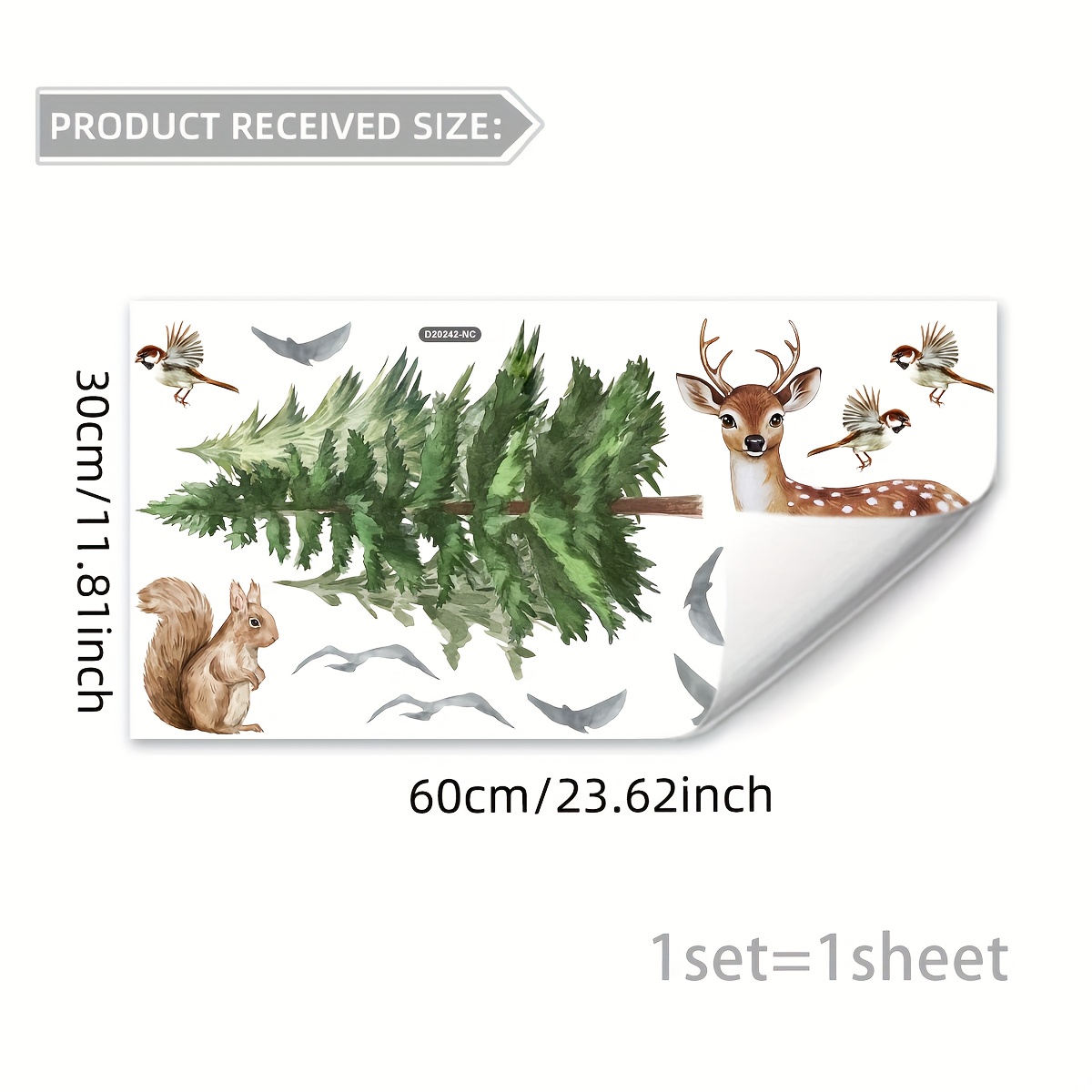 A Set (30*60cm) Flat Window Sticker 2d Home Pine Tree Deer Decoration Window Glass Sticker Electrostatic Window Sticker D20242-nc