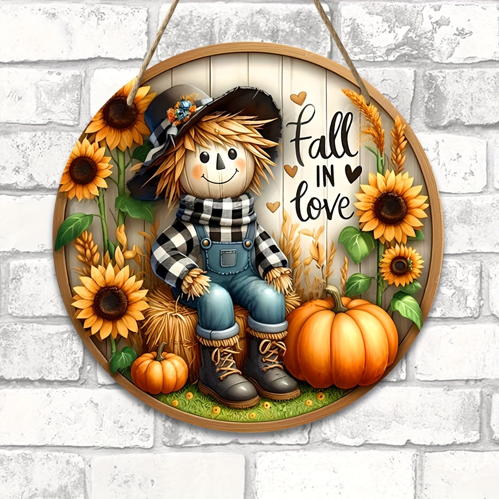 

Charming & Fall Harvest Wooden Sign - 7.9"x7.9" Round Wreath Centerpiece For Door, Wall, Home, Porch, Garden Decor | Perfect For Autumn, Country, And Farmhouse Ambiance