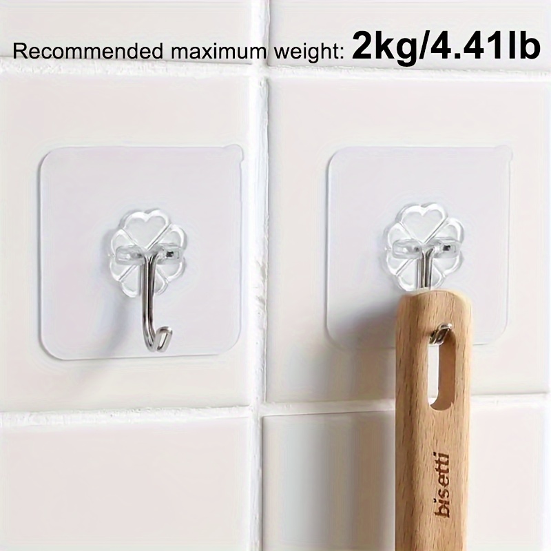 30pcs heavy duty wall hooks 30pcs transparent plastic wall mount kitchen hooks     multifunctional heavy duty 22 lbs self   with anti skid traceless design for hanging details 0