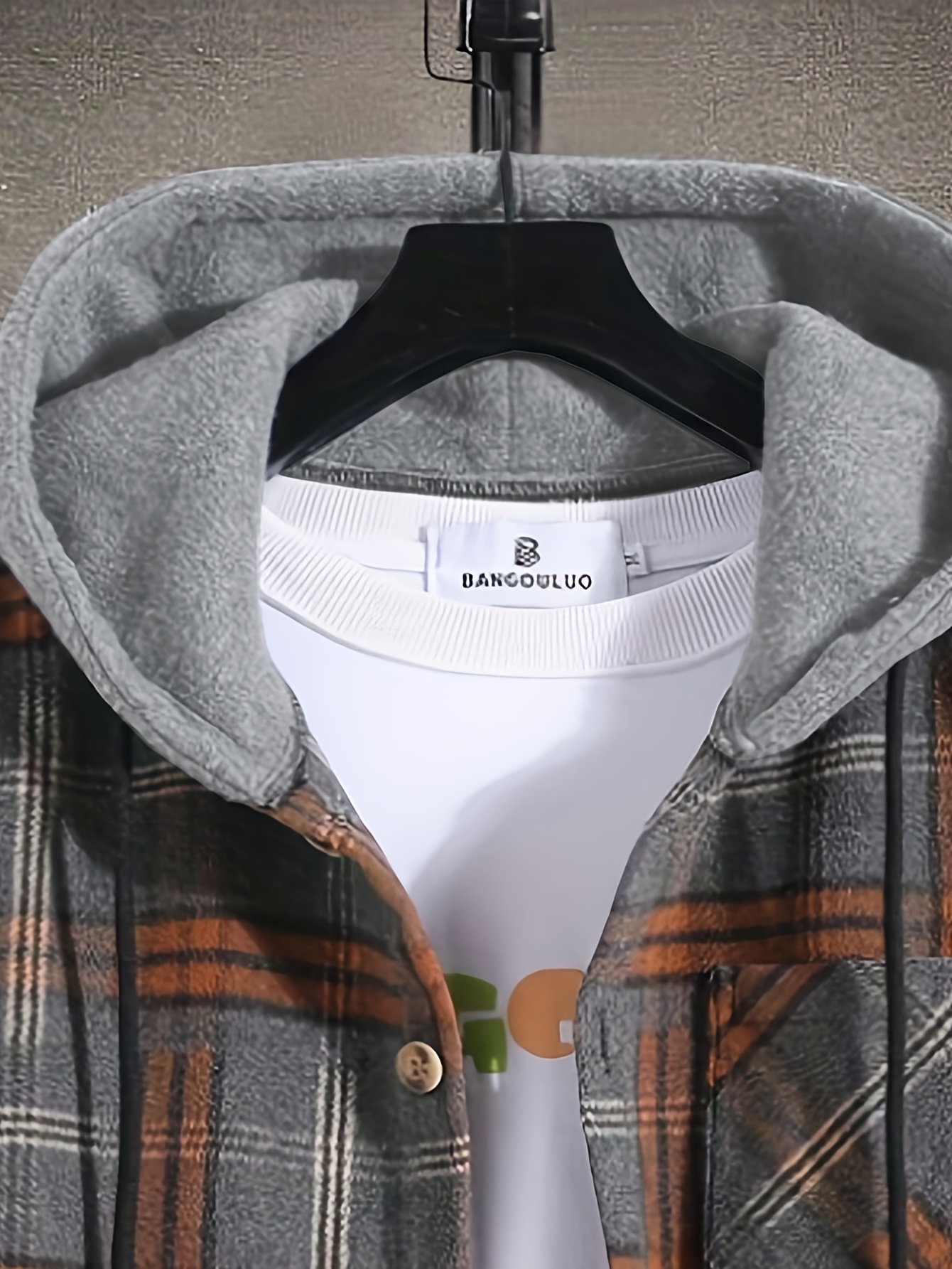 Christmas Gifts for Men: a Casual Plaid Hooded Color-Blocked Harajuku-Style Faux Two-Piece Long-Sleeve Jacket