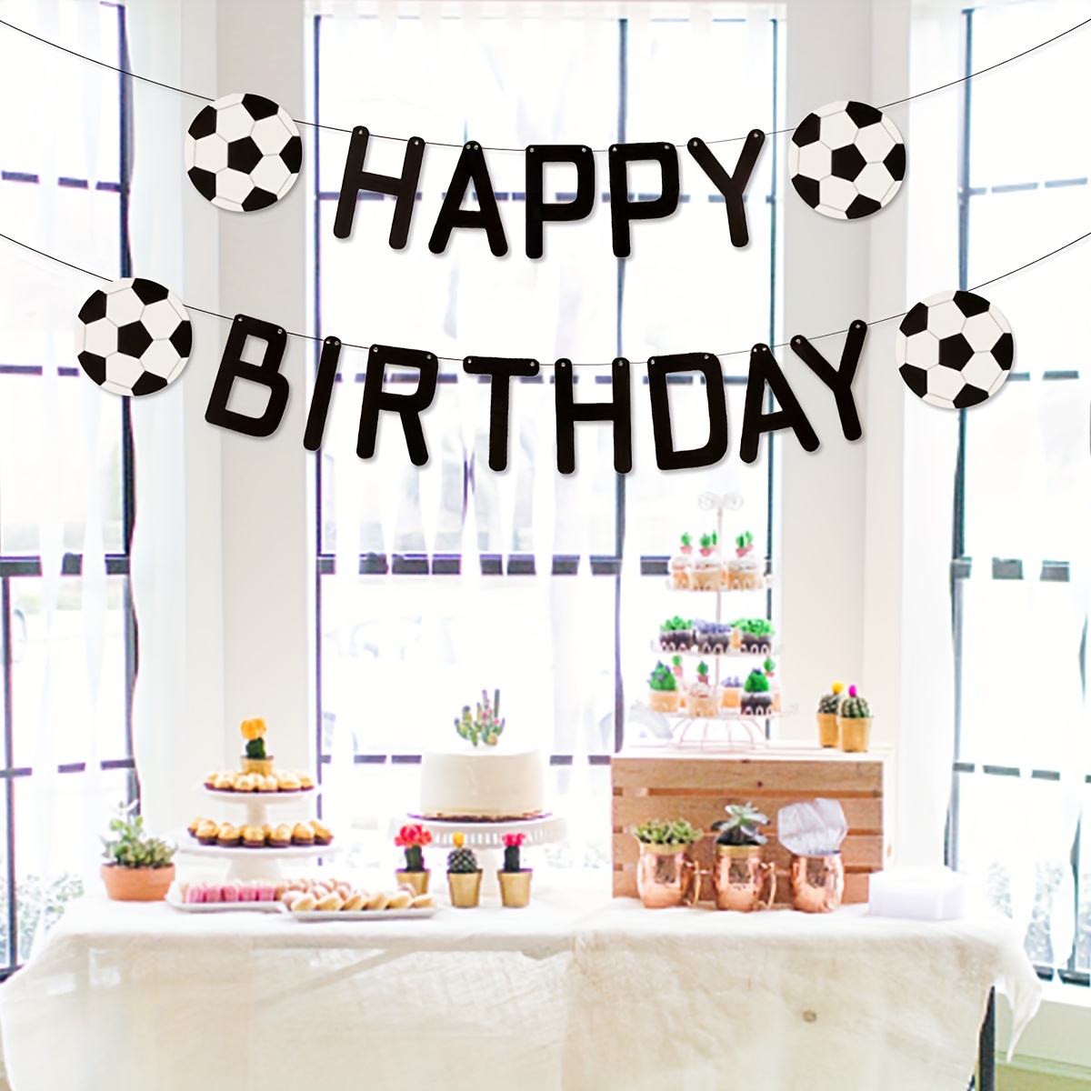 1pc Happy Birthday Soccer Theme Birthday Party Banner Decoration, Venue Decor Pull Flag Garland