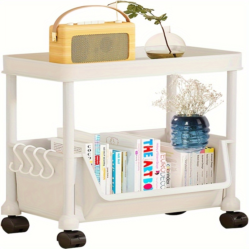 

Easy-assemble 2-tier Rolling Storage Cart With Lockable Wheels & Detachable Bins - Perfect For Bathroom & Kitchen Organization, White