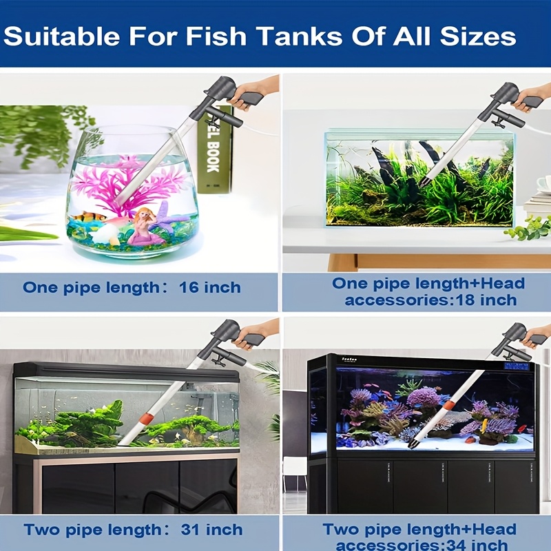 aquarium gravel cleaner   changer siphon vacuum cleaner with temperature gauge fish tank cleaning tool aquarium vacuum gravel cleaner with   button fish tank siphon for water change adjustable   controller with fish net Product details 2