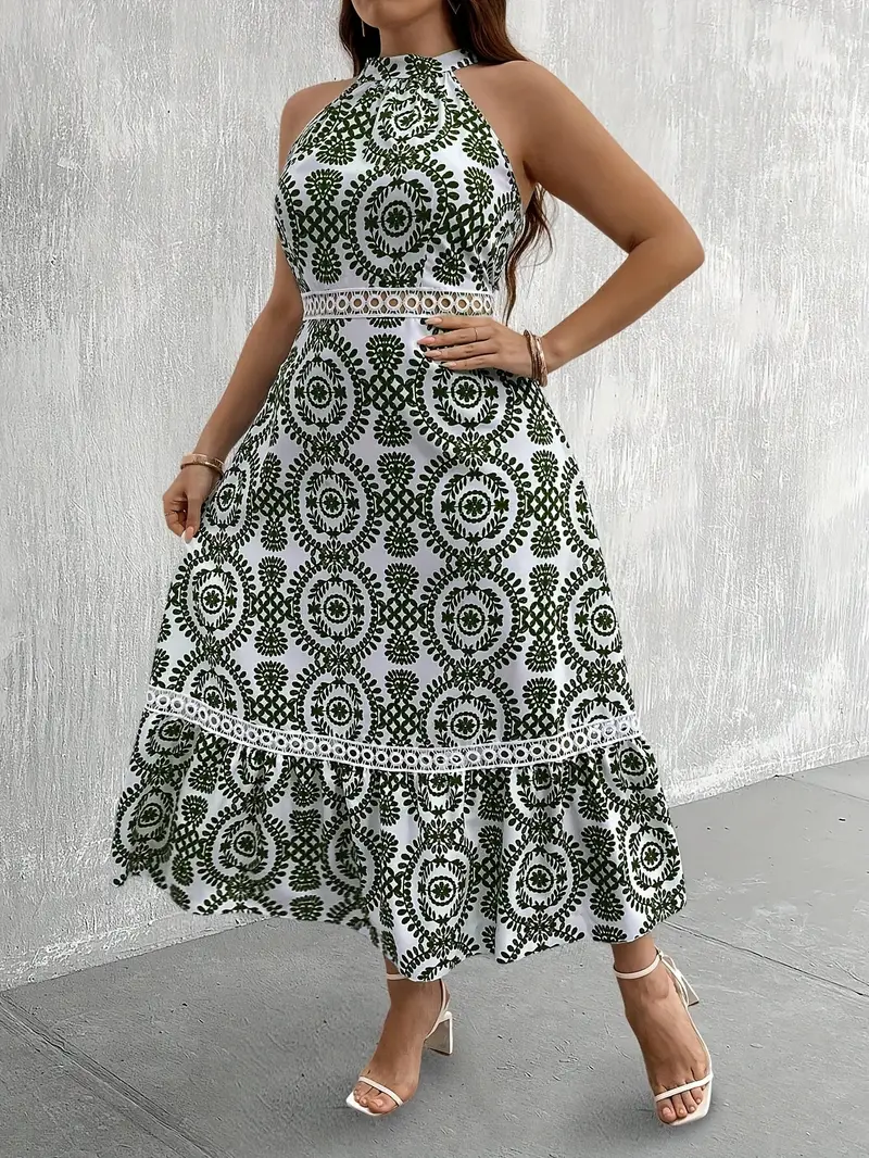 plus size womens elegant botanical print halter neck dress - Temu Oman plus size womens elegant botanical print halter neck dress - Temu Oman