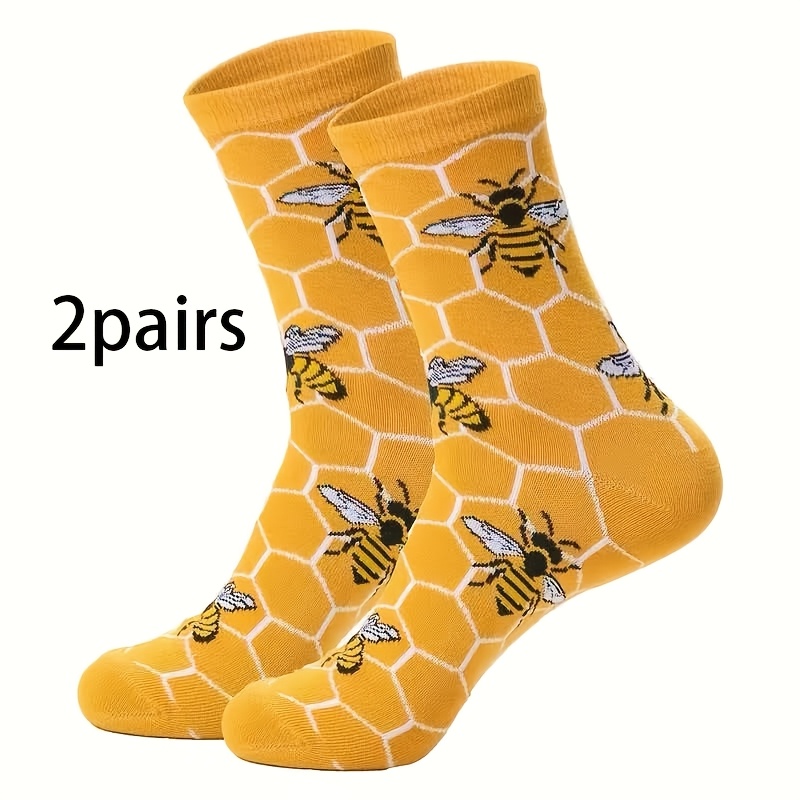 E-shop 2er-Pack Herrensocken mit Bienen-Motiv - Niedliche Bienenkostüme mit Bienenmustern (Bienenflügel & gestreifte Bienensocken) für Mottopartys,