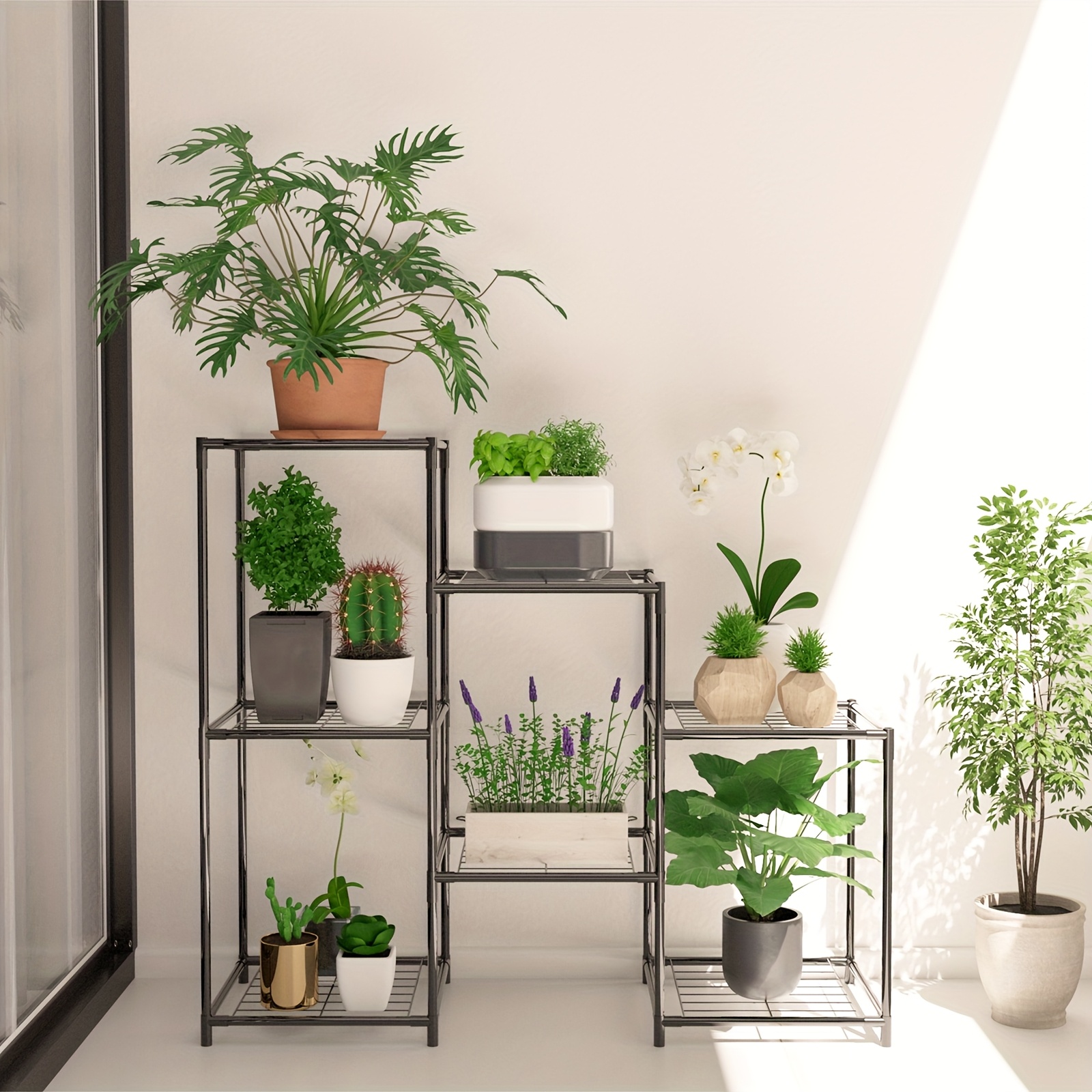 

Contemporary 3-tier Metal Plant Stand, Powder Coated , Lightweight Rectangle Plant Holder, With 7 Pots Capacity, For Indoor And Outdoor Bonsai Ladder Plant Shelf