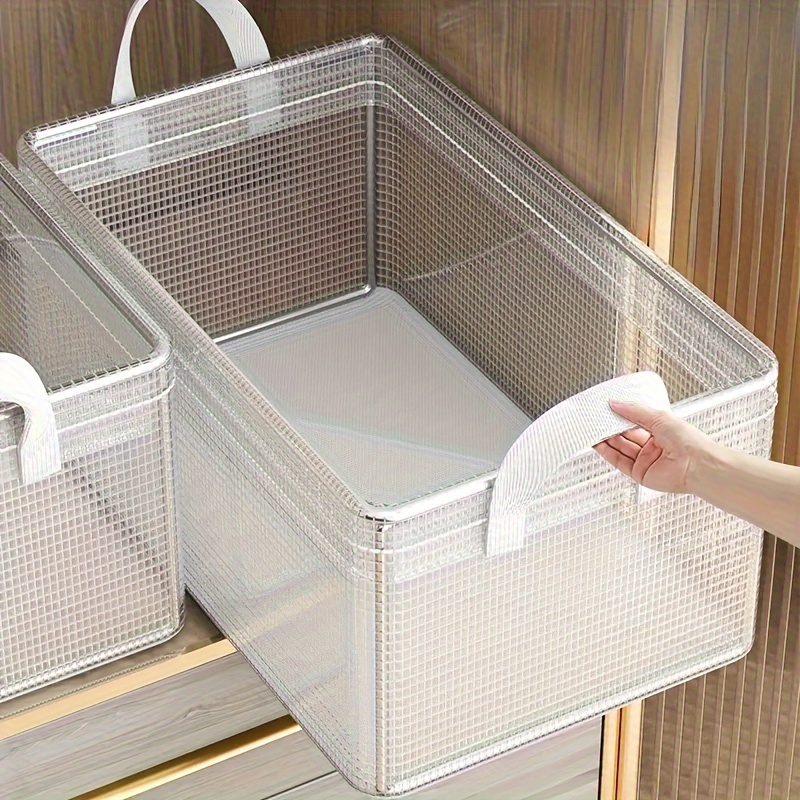 

2-pack Contemporary Plastic Storage Bins With Steel Frame, Transparent Stackable Organizer Boxes With Removable Lid & Carry Handles, Waterproof, Versatile For Home, Dorms, Clothing,