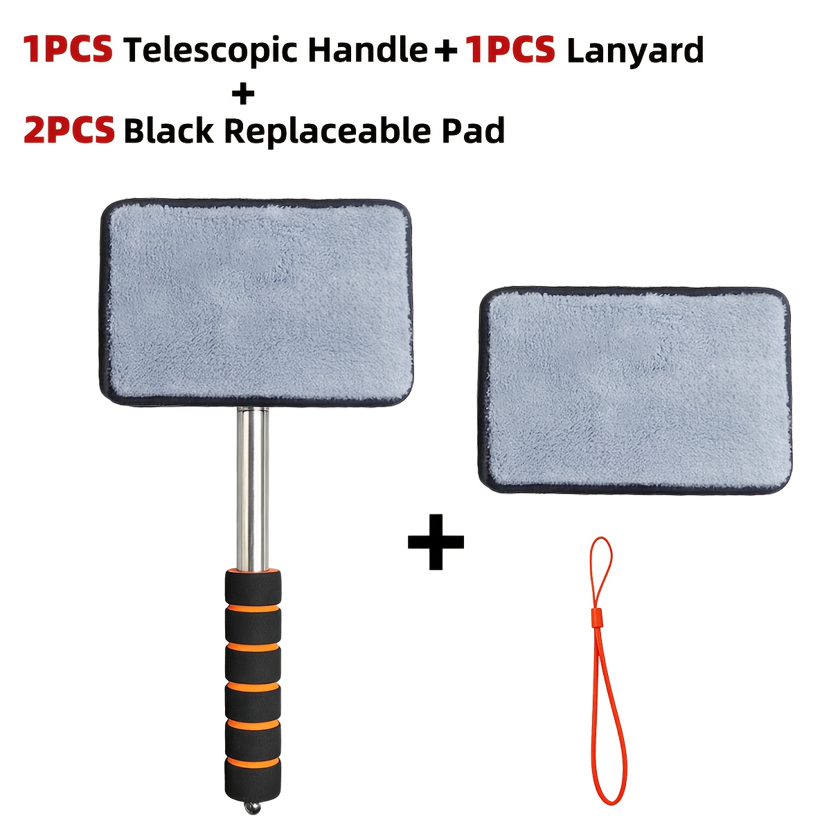 TEMU Auto Glass Cleaning Kit With Pads, Extendable Handle & Lanyard, Extendable Car Windshield Cleaning Brush, Scratch-free Soft Cleaning Pads, Car