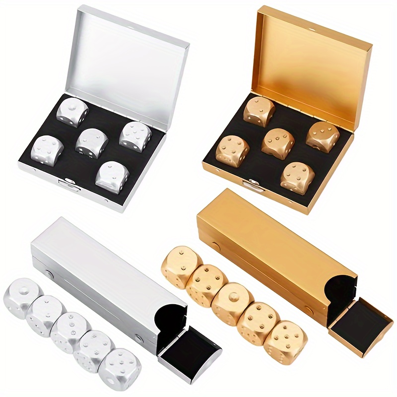 

5pcs Aluminium Dice Set With Carrying Case - For Gaming 6-sided Metal Dice, Weddings, Birthdays, Bachelor Parties, Graduations And Anniversaries!