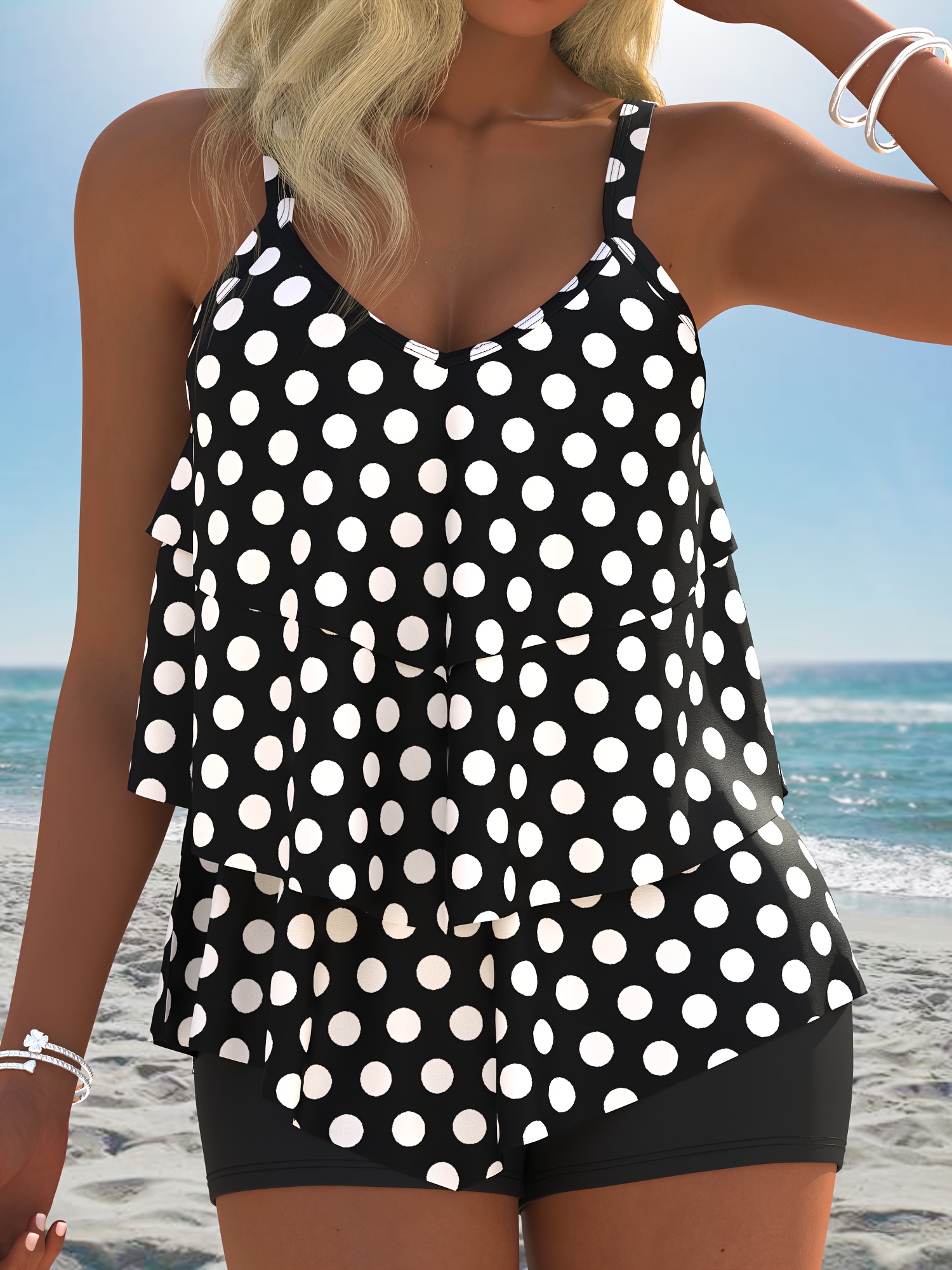 item picture cross border fashion new arrival swimsuit set conservative tummy control polka dot print brief style swimwear 2pcs set