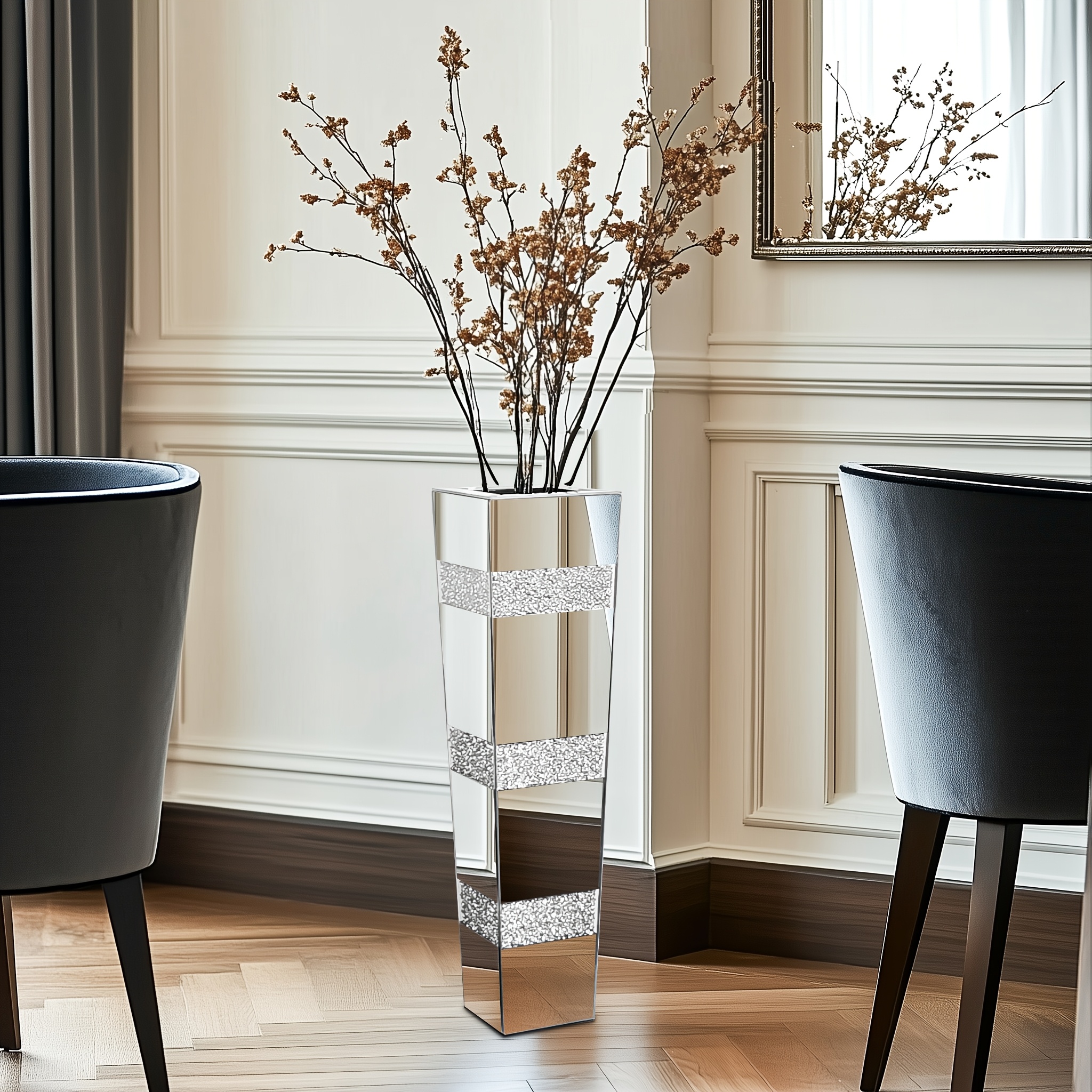 TEMU de suelo moderno de plata de 71.5 cm, de vidrio espejo contemporáneo, para de de , cuadrado de cristal glamuroso grande para decoración central,