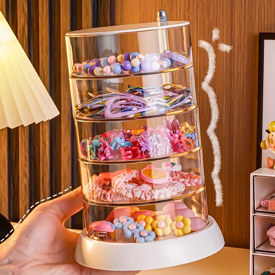 

5-tier Rotating Jewelry Organizer: Transparent And White Plastic, Hair Accessories, Headbands, And More