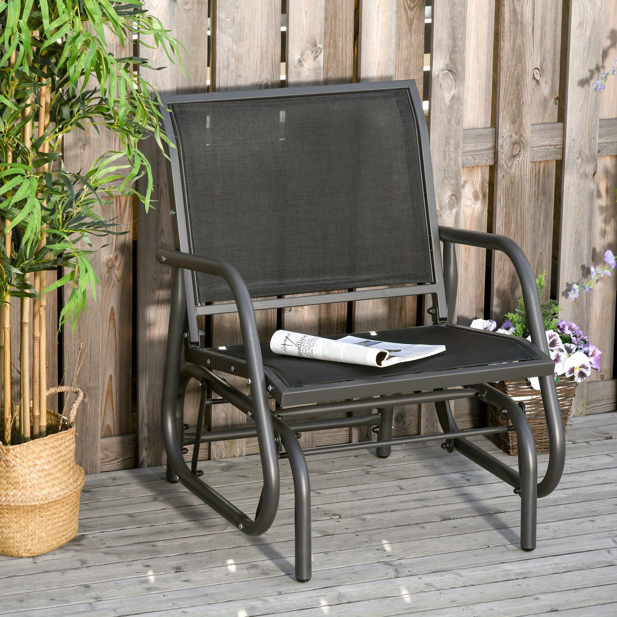 TEMU Balançoire Plongeante de Patio Outsunny, Chaise Balançoire à Cadre Métallique pour Extérieur, Noire