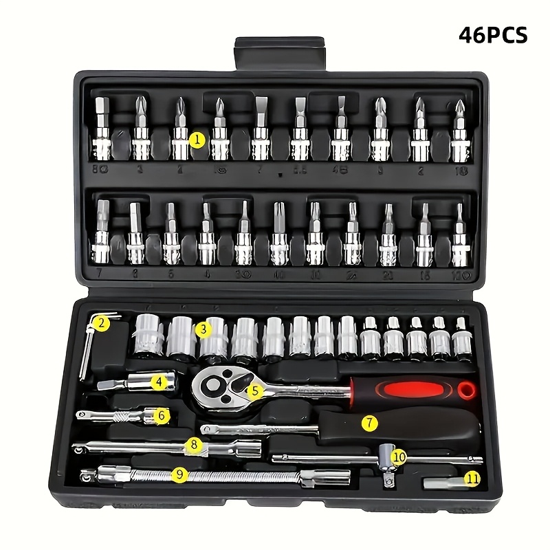 

46pcs Auto & Marine Tool Kit With Socket, Wrench, Ratchet Set And Steel Construction In Storage Case For Motorcycles, Sailboats