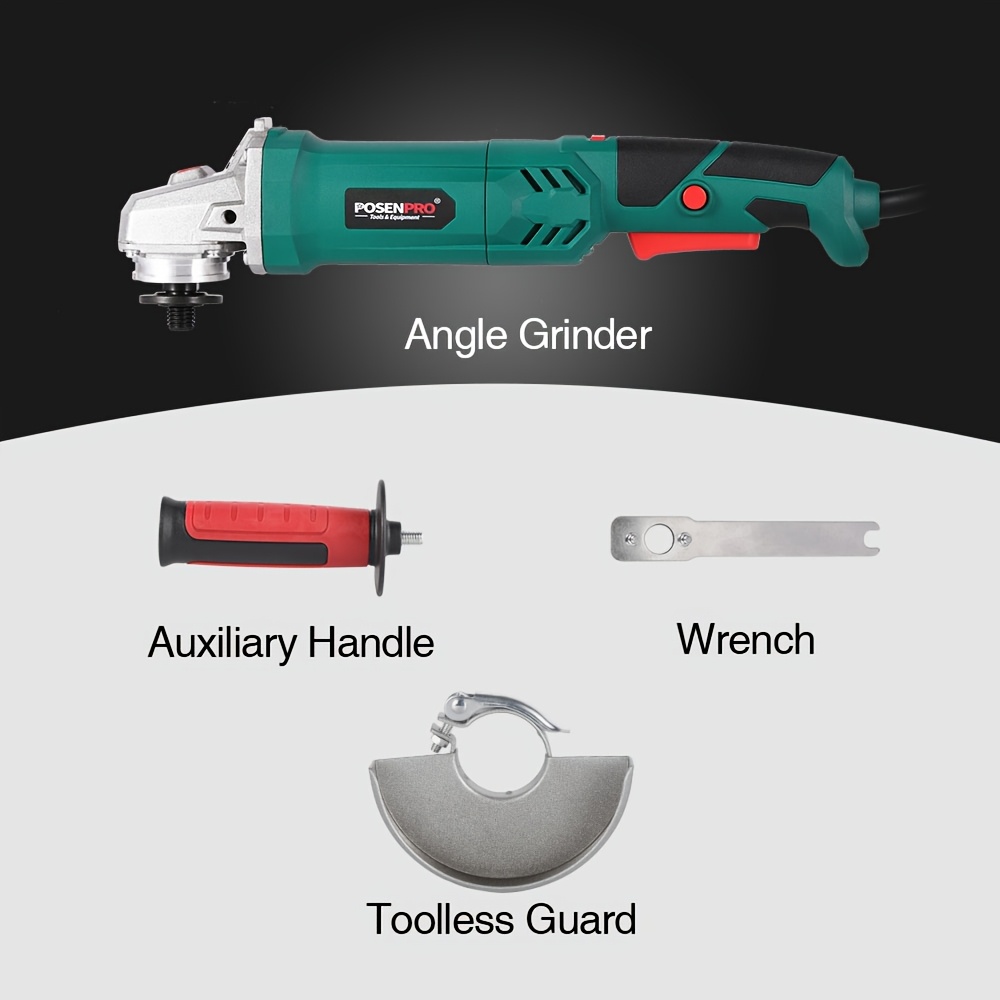 Image of Posenpro 750w 115mm Angle Grinder With Grinding Discs, , Auxiliary Handle And Wrench, 12000 Rpm, For Metal Grinding, Polishing, Rust Removal And , Heavy Duty Grinder Power Tool, Gifts For Men