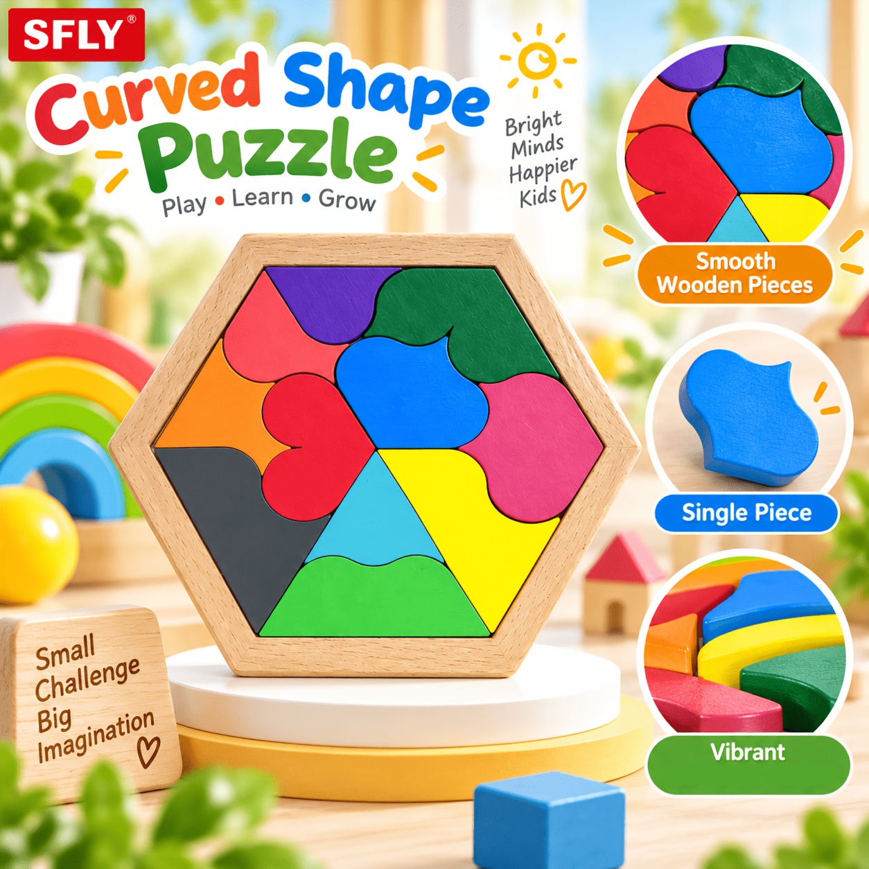 SFLY Wooden Hexagon Geometric Shape Toy