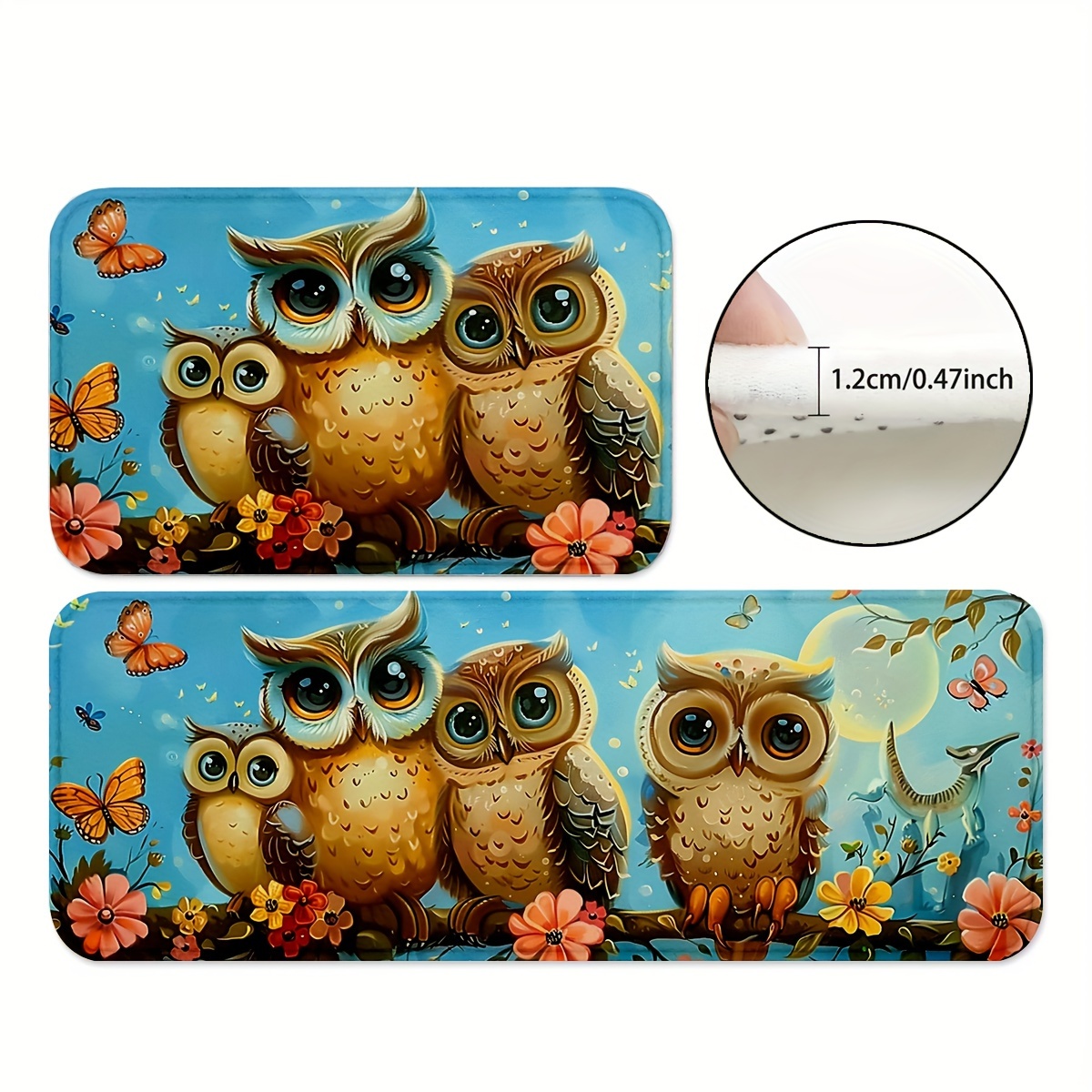 

Owl Kitchen Rugs Set - Machine Washable Non-slip Polyester Mats For Dining, Bathroom, Playroom - Water Absorbent Owl Bird Carpet With Non-slip Backing