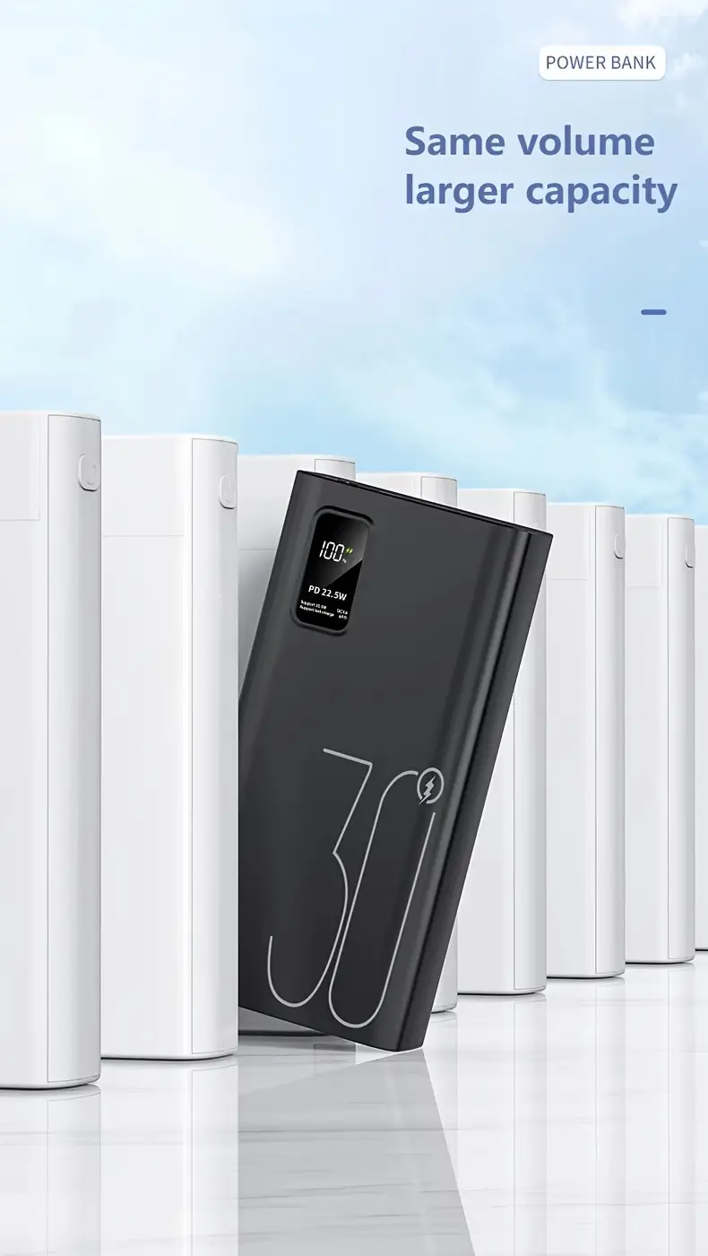 22,5w супер швидке заряджання power bank, 30000mah портативний зарядний пристрій з usb type-c, 20w pd подвійне швидке зарядження, перезаряджуваний літій-полімерний акумулятор, ≤36v робоча напруга для мобільних пристроїв детальніше 3