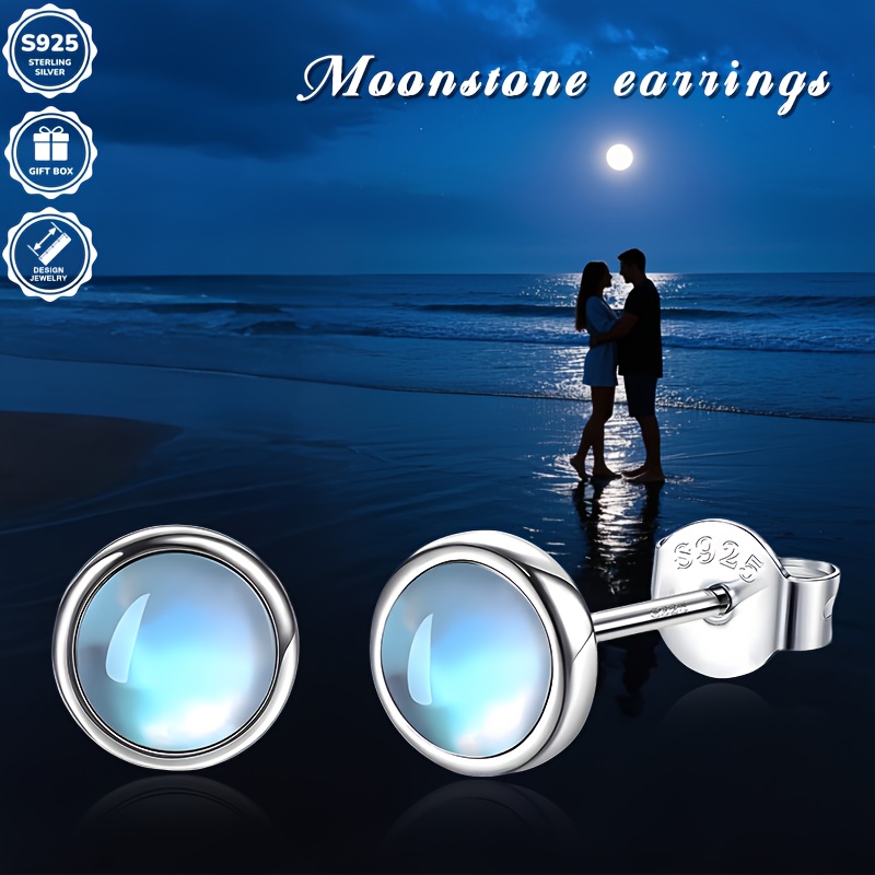 925 Sterling Silver Moonstone Stud Earrings