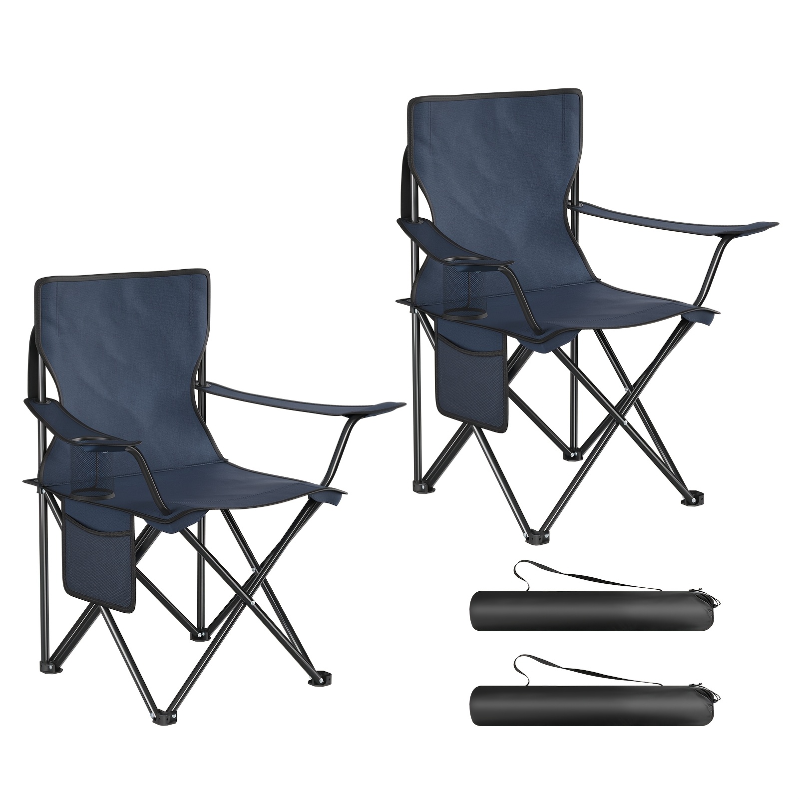 2 stk. klappbare tragbare angelstühle/ campingstühle/ outdoor-stühle/ leichte campingstühle. eigengewicht 2 kg. ausgestattet mit einem getränkehalter seitlichem gitterfach. rutschfestes design. mit einer aufbewahrungstasche für einfachen transport auf reisen. hochdichter oxford-stoff. gartenstuhl/